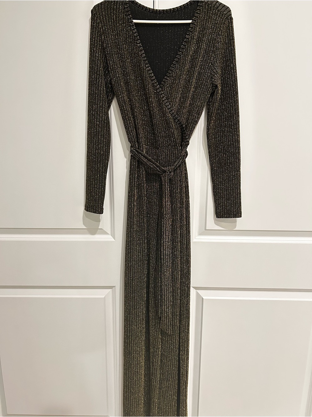 Metallic Ribbed Wrap Jumpsuit - Black with Gold Lurex NEVER WORN